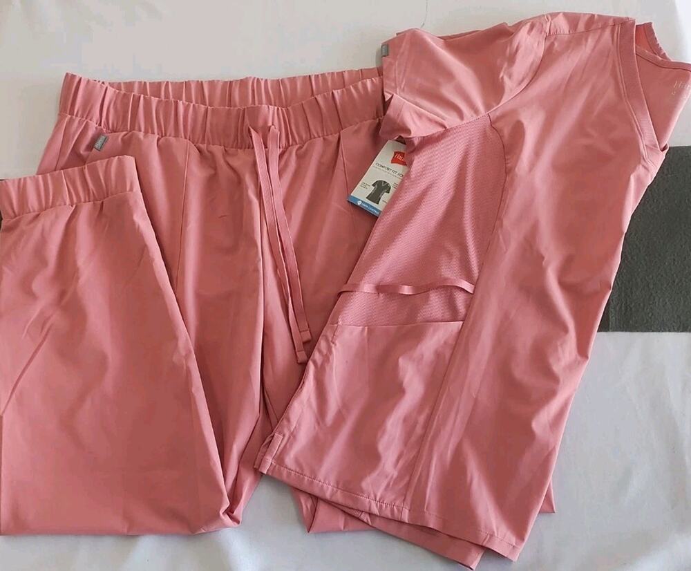 Hanes Scrub Set Women's Top 2XL Pants 2XL Light Pink Comfort Fit Nursing